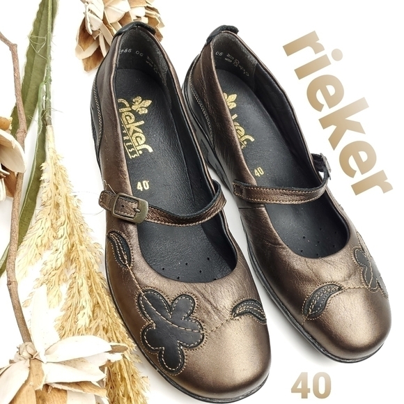 Rieker Brown Metallic Floral Boho Clogs 40 - Picture 1 of 8